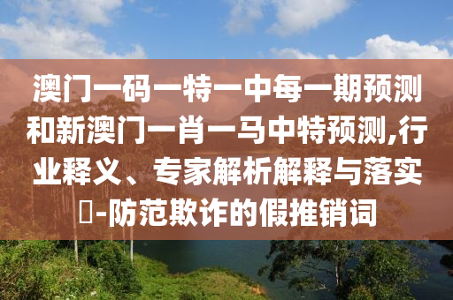 澳門一碼一特一中每一期預(yù)測和新澳門一肖一馬中特預(yù)測,行業(yè)釋義、專家解析解釋與落實?-防范欺詐的假推銷詞