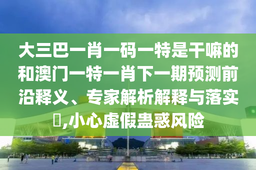 大三巴一肖一碼一特是干嘛的和澳門一特一肖下一期預測前沿釋義、專家解析解釋與落實?,小心虛假蠱惑風險