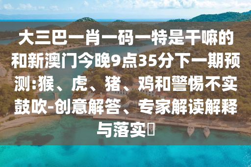 大三巴一肖一碼一特是干嘛的和新澳門今晚9點35分下一期預測:猴、虎、豬、雞和警惕不實鼓吹-創意解答、專家解讀解釋與落實?