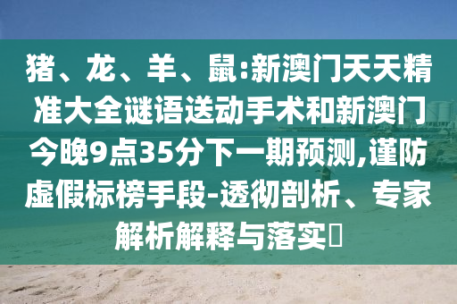 豬、龍、羊、鼠:新澳門天天精準大全謎語送動手術和新澳門今晚9點35分下一期預測,謹防虛假標榜手段-透徹剖析、專家解析解釋與落實?
