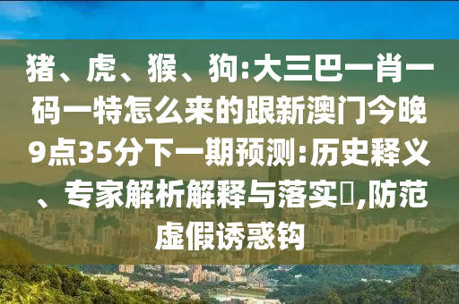 豬、虎、猴、狗:大三巴一肖一碼一特怎么來的跟新澳門今晚9點35分下一期預測:歷史釋義、專家解析解釋與落實?,防范虛假誘惑鉤